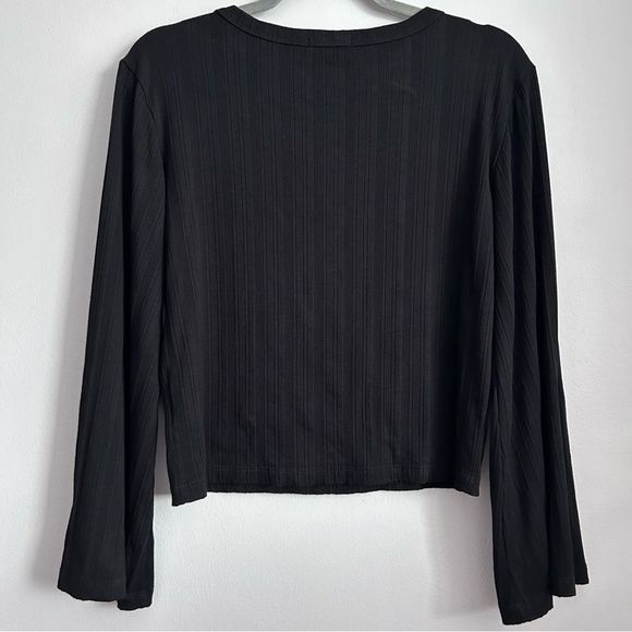 Revolve LNA Ribbed Rayon +Spandex Long Sleeve Crop Shirt with chest cutout - Picture 6 of 9